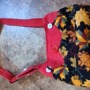 Colorful Leaf Print Bag with Red Straps